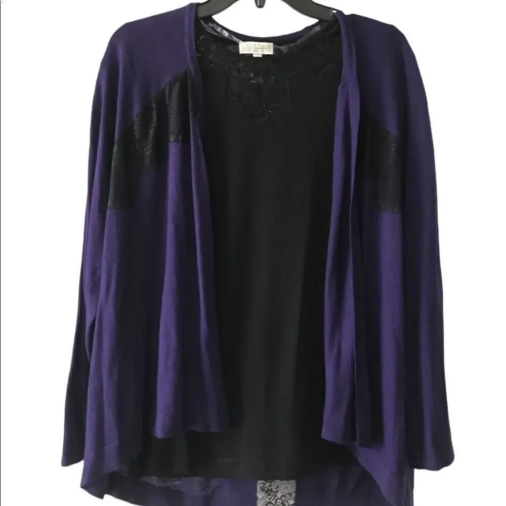 Chicos size large purple cardigan w/ black lace insets includes black tank sz L